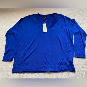Eileen Fisher size L v- neck blue sweatshirt new with tags .
